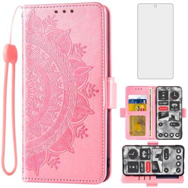 Imagem de Asuwish Capa para celular Nothing Phone 2 capa carteira de vidro temperado protetor de tela suporte para cartão de crédito bolsa flip alça de pulso suporte fólio cordão slot celular acessórios duas