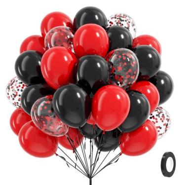 Imagem de Balões Vermelhos e Pretos Vicduotex (60 Unidades, 30cm) com Confete