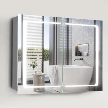 Imagem de Movo Armário De Remédios Espelhado Para Banheiro Iluminado, Armário De Remédios De Superfície De 24 X 32 Polegadas Com Espelho E Luz Led, Armário De Banheiro Com Portas Duplas E Prateleiras De Armaz