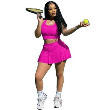 Imagem de Adogirl Conjunto de 2 peças de saia de tênis feminina, casual, regata cropped plissada, minivestido de golfe, atlético, esportivo, treino, rosa, XXG