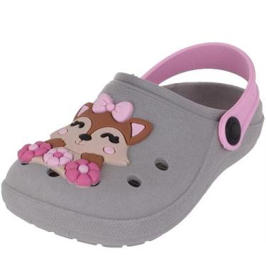 Imagem de Babuche Sandália Papete Infantil Confortável Raposinha - EP, Cinza, 27