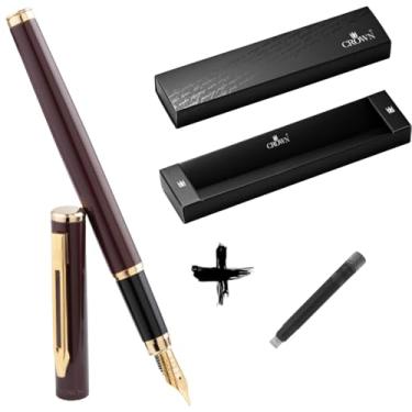 Imagem de Kit Caneta Crown Capricci Tinteiro Ponta de Pena Iridium Alemã + Case Exclusiva Crown + Refil Extra Preto (Bordô)