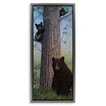 Imagem de Stupell Industries Arte de parede em tela emoldurada Mama Bear & Cubs Gray Floater por Valerie Rogers, 28 x 63 cm
