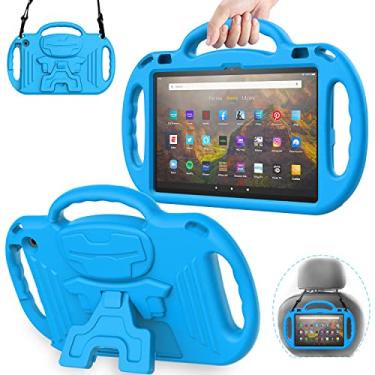 Imagem de AVAWO Capa infantil para tablet Amazon Fire HD 10 e Fire HD 10 Plus (apenas serve para versão 2021, 11ª geração), com alça de ombro, capa infantil leve à prova de choque para tablet Fire HD 10 2021, azul