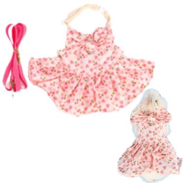 Imagem de Copfeu Conjunto de coleira e arnês de coelho ajustável, vestido de coelho para animais de estimação pequenos, furão, porquinho-da-índia, esquilo, hamster (rosa, G)