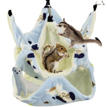 Imagem de Copfeu Cama de rede para animais de estimação pequena gaiola para animais de estimação, brinquedo de camada tripla para hamster, porquinho-da-índia, açúcar (azul, pequeno)