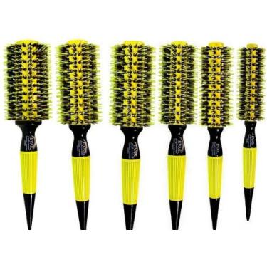 Imagem de Kit 6 Escova Profissional Cabeleireiro Barbeiro Cerda Javali - Poderos