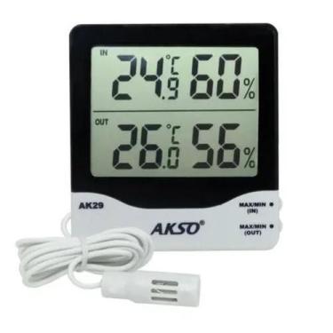Imagem de Termohigrômetro C/ Relógio Sensor Interno E Externo - AKSO