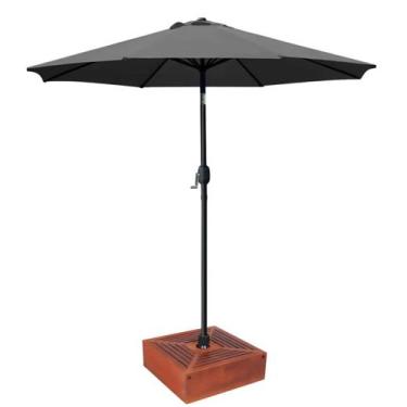 Imagem de Kit Ombrelone Guarda Sol 3m Articulado Cinza com Base Revestida Madeir