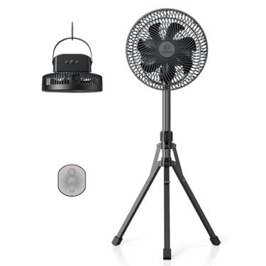 Imagem de Shinebella Ventilador de pedestal oscilante automático de 20000 mAh com controle remoto e mosquetão