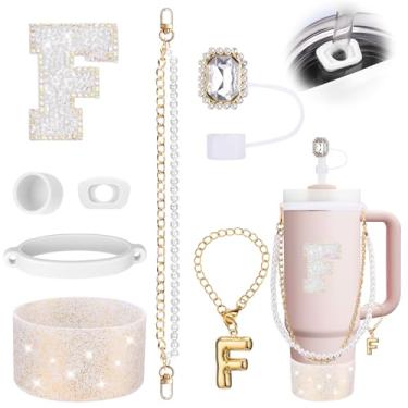 Imagem de Mity rain 8 peças de acessórios para copo branco Stanley Cup 850.5 g 1,134.0 g copo com alça - Inclui adesivo impermeável, alça de alça, topo de palha e bota, tampa à prova de derramamento, pingente