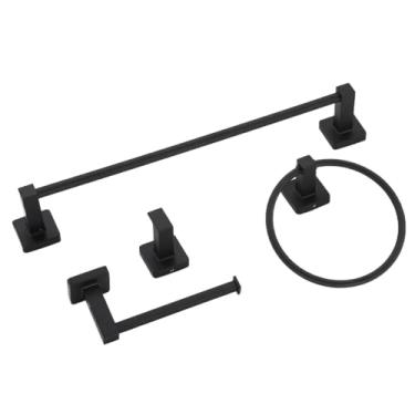 Imagem de Kit Toalheiro de banheiro Anel do porta-toalhas de banheiro Suporte Acessórios para Banheiro Porta Toalha Papel Higiênico 4 peças(RRETO)