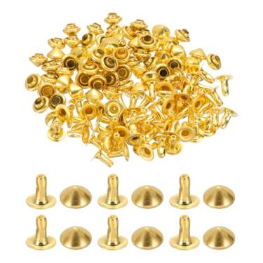 Imagem de PATIKIL Rebites de ponta de 5 mm, 100 conjuntos de tachas quadradas, rebites punk rápidos, decoração de artesanato em couro para pregos, roupas, cintos, bolsas, sapatos, tom dourado