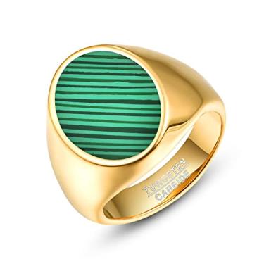 Imagem de NUNCAD Anel de ouro masculino de carboneto de tungstênio com malaquita verde oval/superfície preta, aliança de casamento de noivado com ajuste confortável tamanho 7-12, 8, Tungstênio, malaquita criada