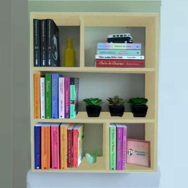 Imagem de Estante De Parede Multiuso Decoração Livros Natural Em Mdf