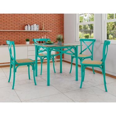 Imagem de Conjunto Katrina Azul Turquesa 4 Cadeiras Tampo de Madeira Quadrado 90 Cm Asturias