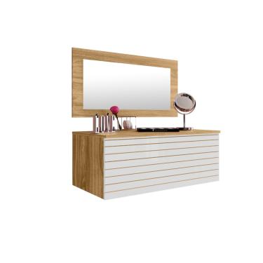 Imagem de Prateleira Suspensa Delicata Nature/Branco Com Espelho E Gavetão