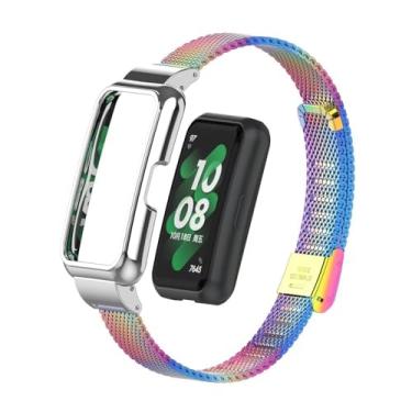 Imagem de T-BLUER Pulseiras de substituição de aço inoxidável compatíveis com Huawei Band 10/9/8/7, acessórios para Huawei Band 7/8/9/10 Rainbow