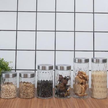 Imagem de Kit 6 Potes de Vidro com Tampa Inox Bolhas Redondo 1300ml, 1700ml E 2200ml - Mozcada