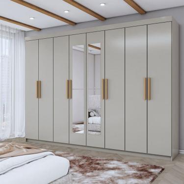 Imagem de Guarda-Roupa Casal Aurora Radiante 8 Portas 4 Gavetas com Espelho Taupé - Panorama Móveis