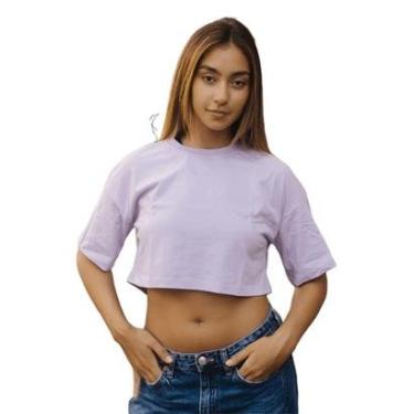 Imagem de Camiseta Feminina T-shirt Cropped Aplique Assinatura Manga Curta Oversized Confortavel Streetwear Li-Feminino