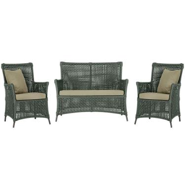 Imagem de Jogo Sofá e 2 Poltronas de Área Igapó Alumínio Pintura Marrom Corda Náutica Estofado 7 Trama