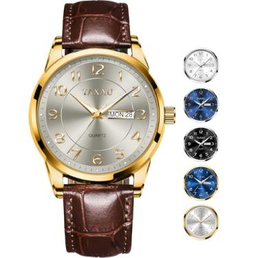 Imagem de Taxau Relógio social masculino à prova d'água, relógio de couro com data diurna, luxuoso, clássico, diamante, relógios de pulso masculinos, numerais arábicos, preto, azul, gary, mostrador branco