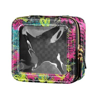 Imagem de Fitrendlovey Bolsa de cosméticos com zíper e design de claraboia, organizador portátil de couro PU para necessidades de viagem femininas, T20, one size