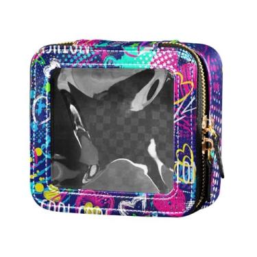 Imagem de Fitrendlovey Bolsa de cosméticos com zíper e design de claraboia, organizador portátil de couro PU para necessidades de viagem femininas, T9, one size