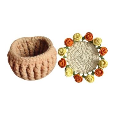 Imagem de rockible Kit de crochê para iniciantes, montanha -russa floral feita à mão com kit de partida de maconha de maconha de flores de fios para namorada de mesa, Amarelo