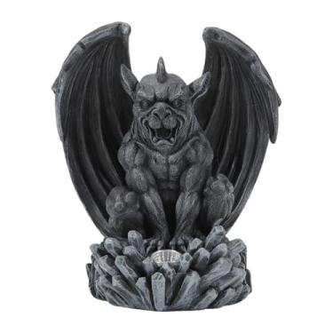 Imagem de WeiLaiKeQi Estátua do jardim de escultura de gárgula alada com iluminação de decoração de lâmpada solar de luz solar para o canteiro de flores do jardim, Preto