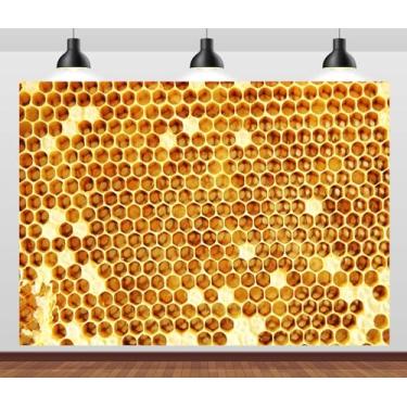 Imagem de CORFOTO Pano de fundo com padrão de ninho de abelha de 2,1 x 1,5 m de colmeia com tema de abelha doce para decoração de festa de aniversário de princesa e menina