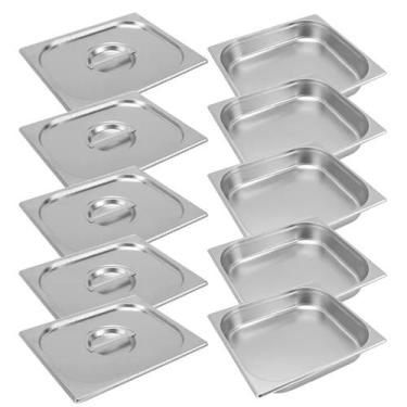 Imagem de Kit 5 Cuba Gastronômica Inox Gn 1/2 100mm Com Tampa Gn 1/2 - Triboshop