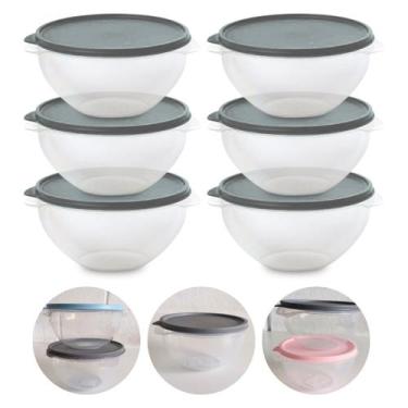 Imagem de Kit 6 Pote de Plástico Hermético 1L Marmita C/ Tampa Bowl Redondo Tije