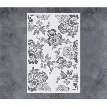 Imagem de Estênceis de flores grandes reutilizáveis para pintura em tela de madeira, papel, tecido, parede, estênceis de parede florais, 40,6 x 61 cm, faça-você-mesmo para pintar flores