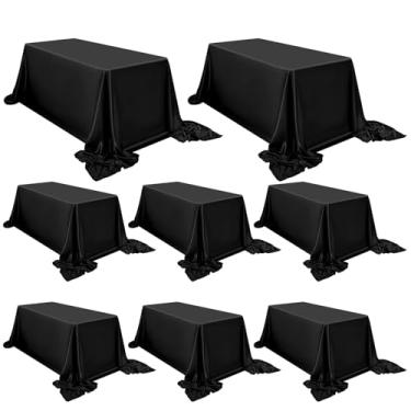Imagem de FXKS Pacote com 8 toalhas de mesa de cetim 227 x 380 cm preto retangular de cetim sedoso, toalha de mesa lisa de seda brilhante, sobreposição de capa de mesa sedosa para festa de casamento, banquete