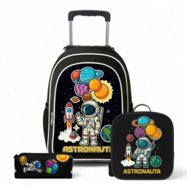 Imagem de Mochila Infantil Rodinha Menino Escolar Masculina Criança + Lancheira 