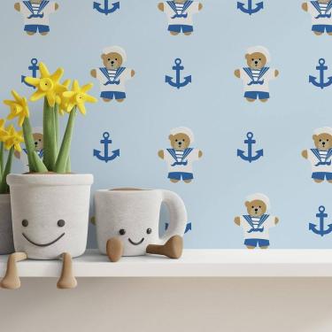 Imagem de Kit 9 Rolos Papel De Parede Adesivo Marinheiro Azul 3,0M