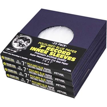 Imagem de (100) Capas internas de papel azul poliforradas super pesadas para discos de 18 cm - qualidade de arquivo, sem ácido, sem estática - proteção premium - 07IABL