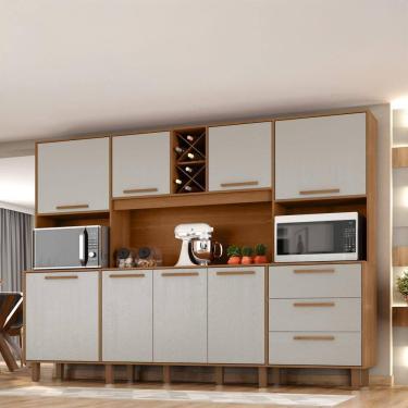 Imagem de Armário De Cozinha Completa Com Adega 8 Portas 3 Gavetas Apollo Zanzini Areia/madeirado