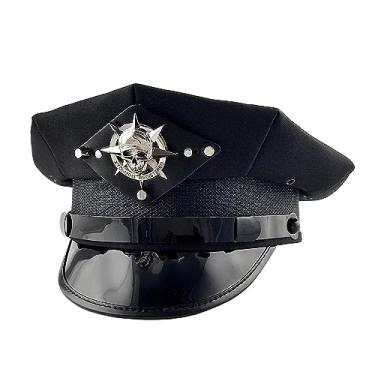 Imagem de Chapéu vintage estilo alemão capitão militar gótico steampunk caveira rebite para Halloween masculino (59 cm, prata)