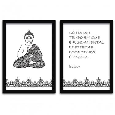 Imagem de Conjunto Quadros 2pçs 40X60 Buda Moldura Preta Fundo Branco