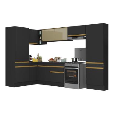 Imagem de Armário De Cozinha Completa De Canto Com Rodapé Veneza Multimóveis V2090 Preto/dourado Preto/dourado