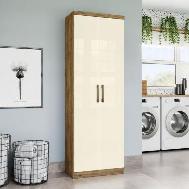 Imagem de Armário Multiuso 2 Portas 6 Prateleiras Happy Espresso Móveis Rústico/Off White