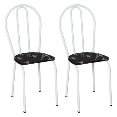 Imagem de Kit 2 Cadeiras De Cozinha Texas Estampado Preto Florido Pés De Ferro Branco - Pallazio