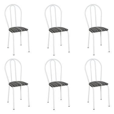 Imagem de Kit 6 Cadeiras De Cozinha Texas Estampado Listrado Pés De Ferro Branco - Pallazio