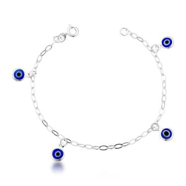 Imagem de Pulseira Com Elos E 4 Olho Grego Pendurado Prata 925 - 18cm