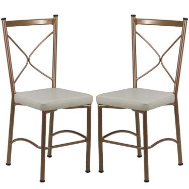 Imagem de Kit 2 Cadeiras Buffet Em Alumínio Bronze Com Bege