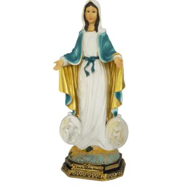 Imagem de Nossa Senhora Das Graças Medalha Milagrosa Resina Importada 17cm