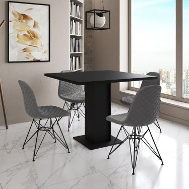Imagem de Mesa Jantar Londres Quadrada Preta 90Cm 4 Cadeiras Estofadas Grafite Eames Ferro Preto